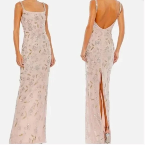MAC DUGGAL 10808 HAND FLORAL GOWN BEADED SPAGHETTI STRAPS ROSE GOWN sz 6